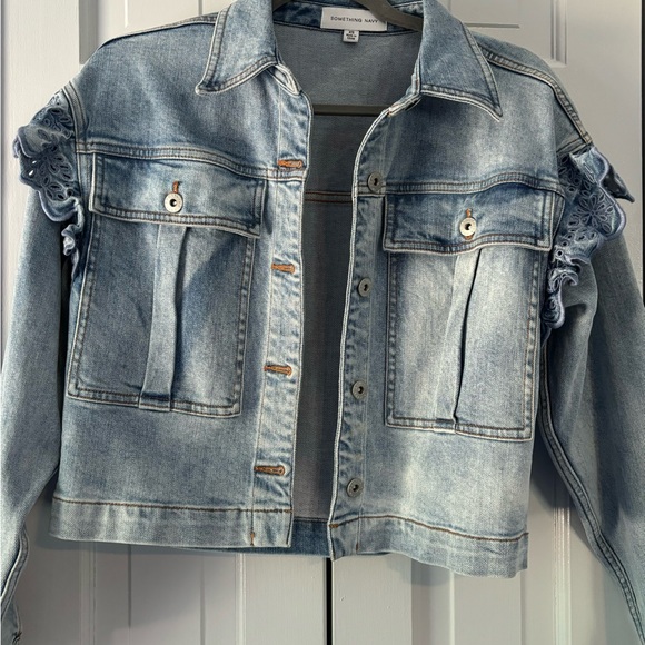 Something Navy eyelet sleeve denim jacket, excellent condition, size xs. - Picture 10 of 10